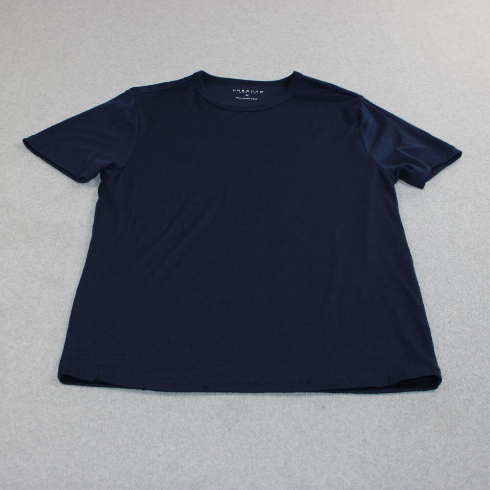 Unbound Merino Shirt Men Medium Navy Blue 100% Wool Tagless Tee Basic READ Holes